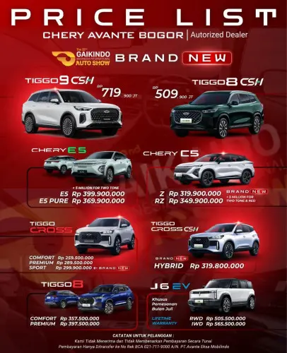 Pricelist Harga Chery pondokkopi 2025